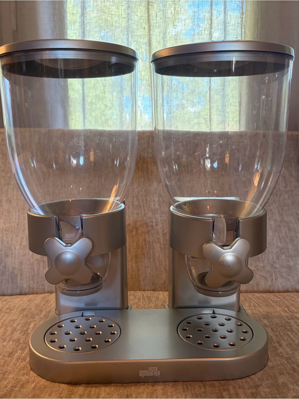 Dual Cereal Dispenser in Silver - Twin Hopper Food Storage